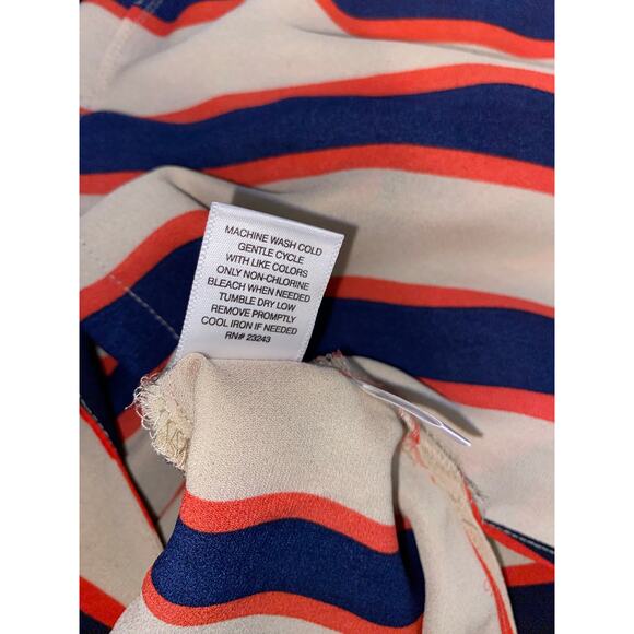 NWT $59.95 NY&C New York & Co Large Long Sleeve Nude Navy Blue Stripe Wrap Dress - Picture 9 of 12